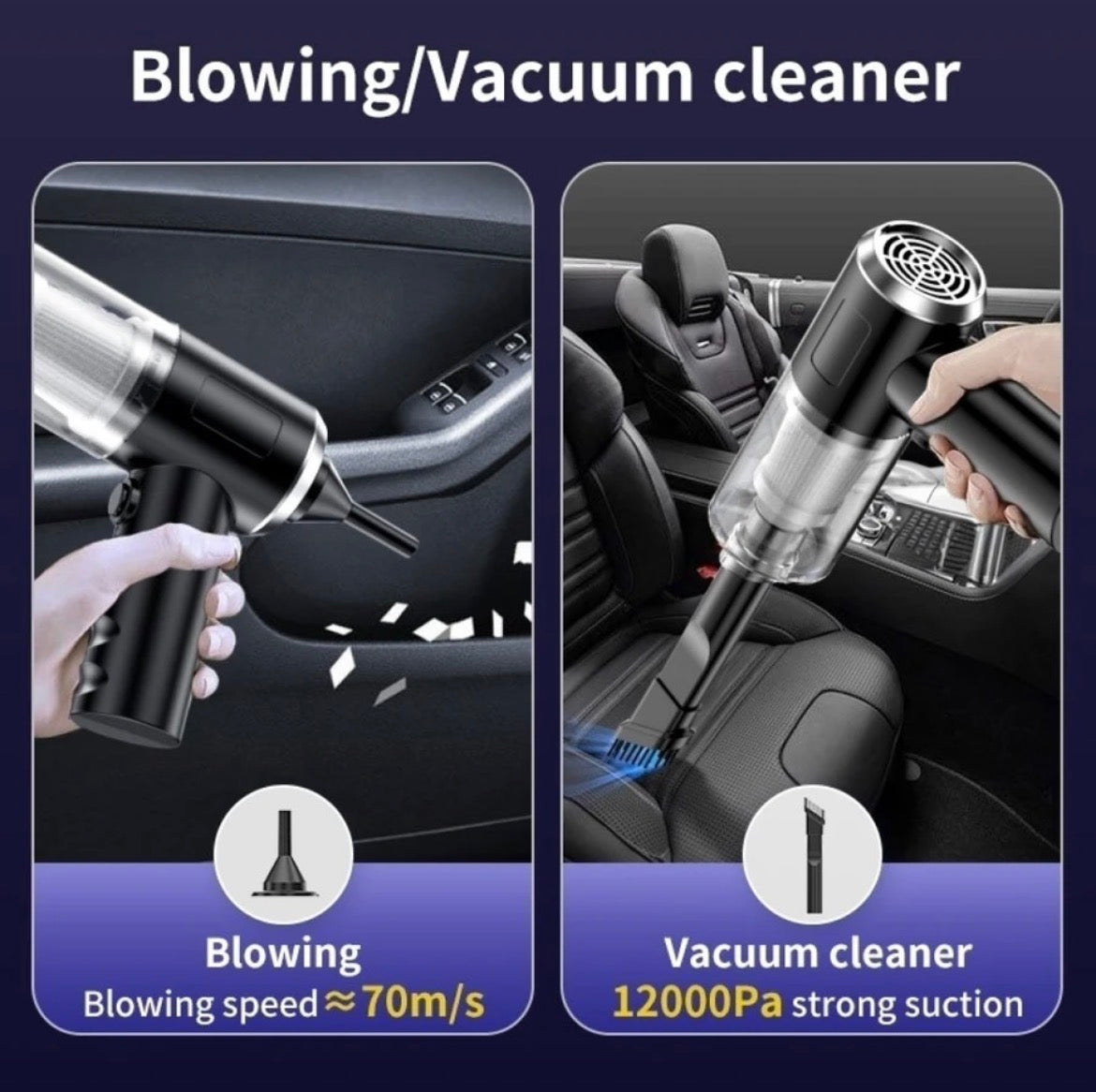 3-in-1 Cordless Car Vacuum Cleaner | 12000Pa Strong Suction